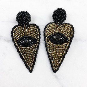 Evil Eye Black Gold Beaded Boutique Brand Earrings